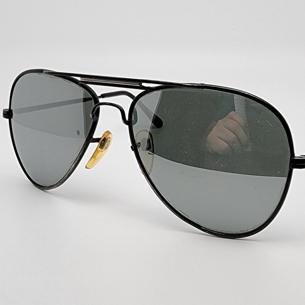 Opti-Ray Black Frame Silver Mirror Glass Lens Vintage Aviator Sunglasses 60-16